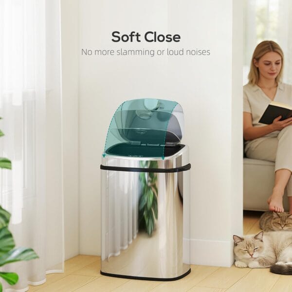 71RVGvElvvL._SL1500_ HOMCOM 50L Sensor Bin with Soft-Close Lid Automatic Kitchen Bin Silver Tone Electronic Touchless Motion Sensor