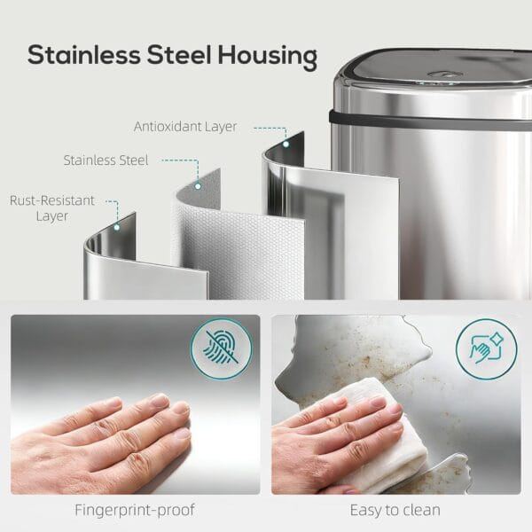 71decrjiFpL._SL1500_ HOMCOM 50L Sensor Bin with Soft-Close Lid Automatic Kitchen Bin Silver Tone Electronic Touchless Motion Sensor