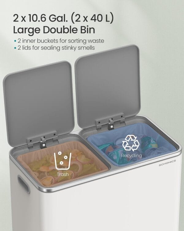 SONGMICS Dual Rubbish Bin Metal Recycling Bin with 15 Rubbish Bags