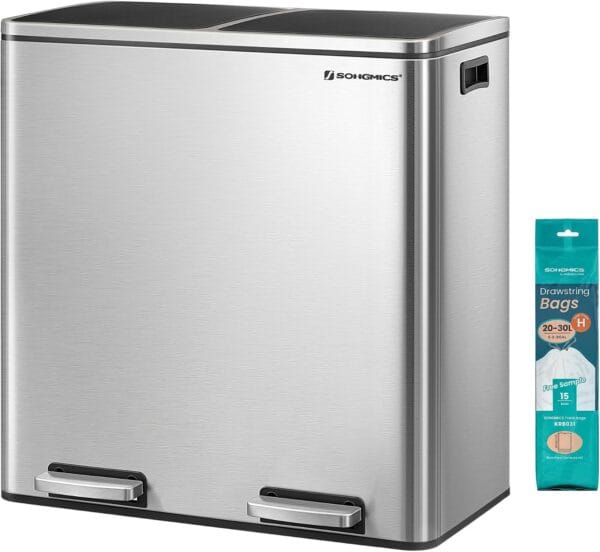 SONGMICS Trash Can, 2 x 8 Gallon (2 x 30 L) Garbage Can for Kitchen with 15 Trash Bags