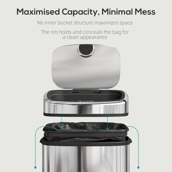 71yUzR6v89L._SL1500_ HOMCOM 50L Sensor Bin with Soft-Close Lid Automatic Kitchen Bin Silver Tone Electronic Touchless Motion Sensor