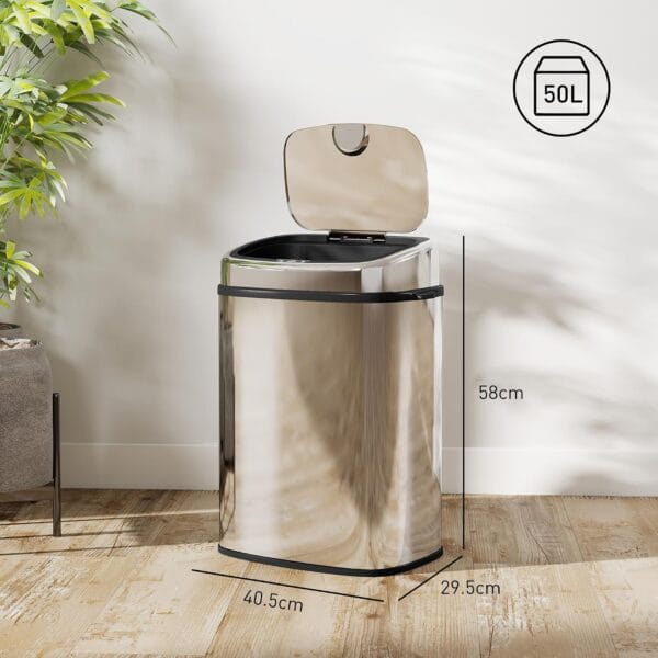 81vL6oC1VfL._SL1500_ HOMCOM 50L Sensor Bin with Soft-Close Lid Automatic Kitchen Bin Silver Tone Electronic Touchless Motion Sensor