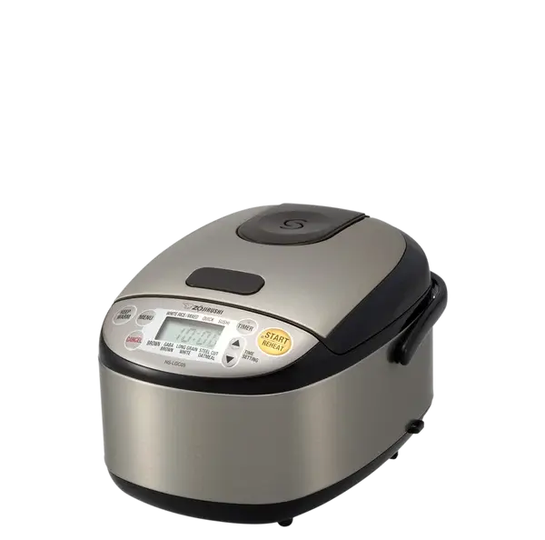 NS-LGC.webp Zojirushi Micom 3-Cup Compact Size, Multiple Settings, Stainless Steel Made, Built-In Retractable Power Cord and Easy to Transport Rice Cooker and Warmer